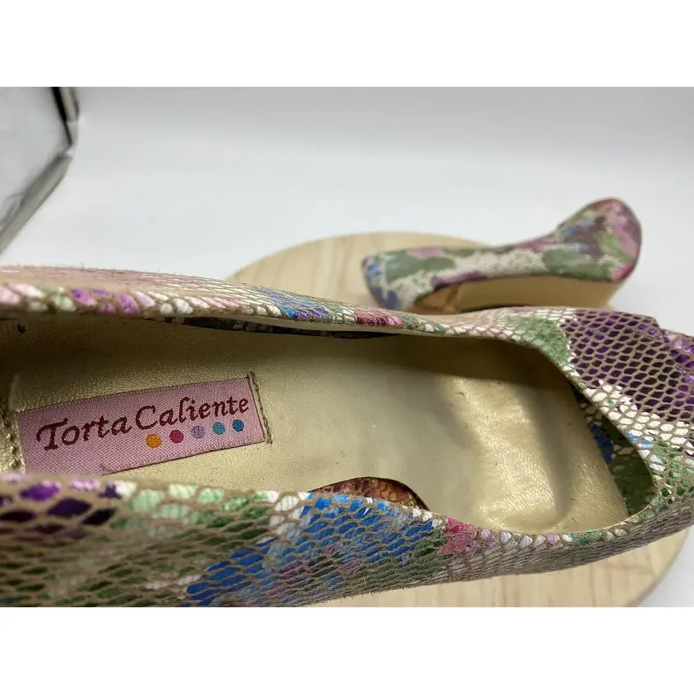 Torta Caliente Shoes Womens Size 7 Multicolor Floral Peep Toe Platform‎ Heels